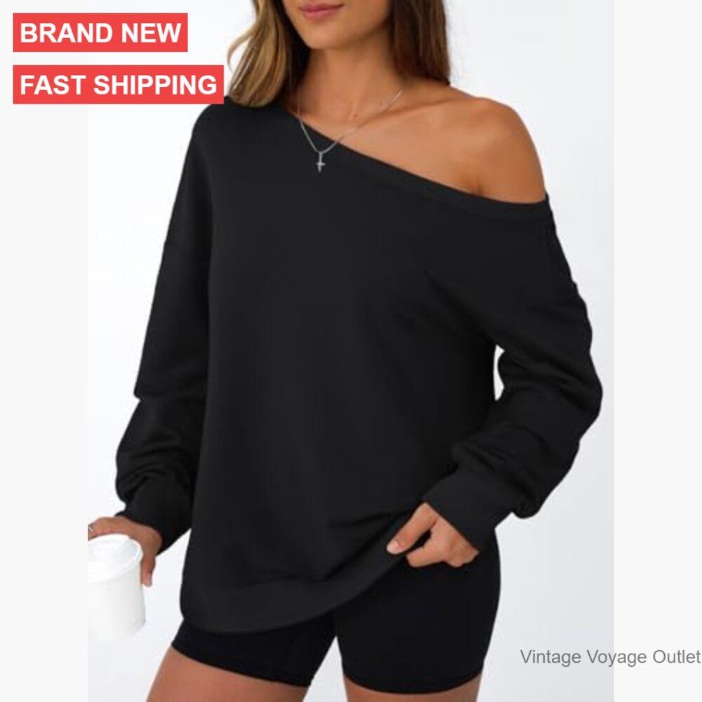 Off Shoulder Oversized Sweatshirt Polyester Blend… - image 3